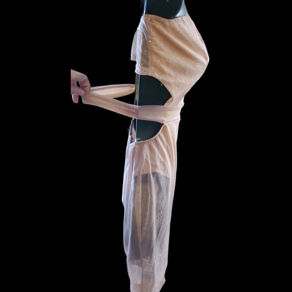 Glittery Champagne Strapless Fashion Nova Bodysuit Dress - Picture 4 of 8